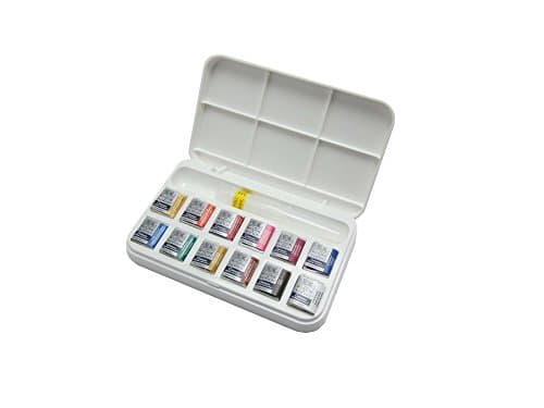 Winsor & Newton ウィンザー&ニュートン 水彩絵具 コットマン ウォーターカラー ハーフパン 12色セット 水筆付き 18909012