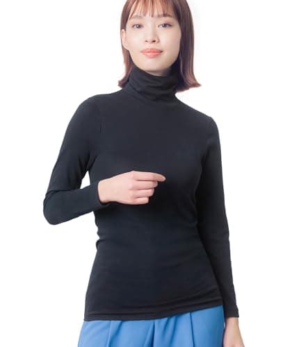 あったかインナー オーガニックコットン混 やさしい肌ざわり ムレにくい 綿100%(肌側) 9分袖 長袖 タートルネック 秋 冬 EL4032 レディース
