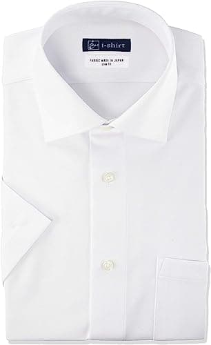 [アイシャツ] i-shirt 完全ノーアイロン ストレッチ 超速乾 スリムフィット 半袖 アイシャツ ワイシャツ メンズ ホワイト 無地 スリムフィット 半袖セミワイドカラー M16220000101 M(首回り39cm)