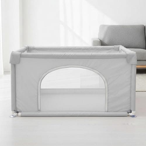ベビーサークル Hugmuu コンパクト 120cm×70cm 長方形 小さめ メッシュ サークル 扉付き プレイヤード 自立式 ベビーゲート ベビー フェンス 滑り止め 洗濯可能 洗える 赤ちゃん 子供 (120cm✕70cm)