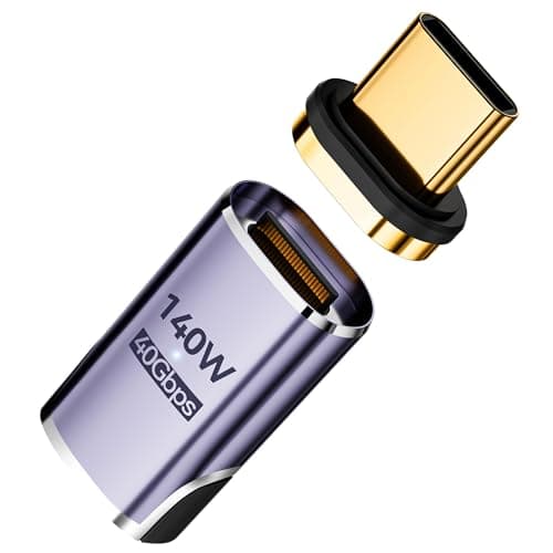 マグネット USB C 変換 アダプタ I字型【USB 3.1 40Gbps高速データ転送/140W PD急速充電/8K 60Hz HD映像信号伝送】 Type C 変換 アダプタ オス メス 変換 Thunderbolt 3 MacBook Pro/Airやその他Type-Cデバイスに対応 1個 140W/40Gbps/8K 60Hz 磁気