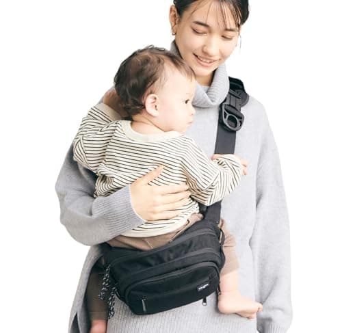 ヒップシート ショルダーバッグ 抱っこ紐 スリング 2WAY ママパパ兼用 6ヶ月〜4歳対応 (ブラック×ミルクティベージュ)