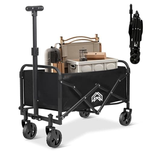 キャリーワゴン キャリーカート アウトドアワゴン ミニ 超軽量3.3kg 大容量40L 耐荷重60kg タイヤ取り外し可能 キャンプカート 折りたたみ 小型 ワンタッチ展開＆自立収納 アウトドア 荷物運び 買い物 イベント 引っ越し TC-MH-6 (ブラック)