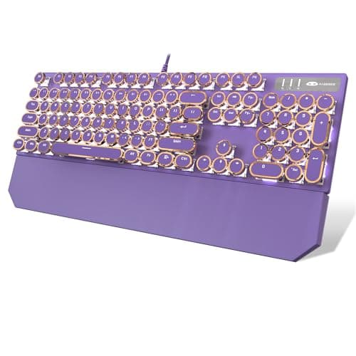 タイプライタースタイル メカニカル ゲーミングキーボード ブラック レトロ パンク ゲーミングキーボード RGBバックライト付き 104キー ブルースイッチ 有線 かわいいキーボード