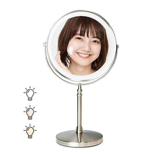 化粧鏡 LEDライト付き 女優ミラー 10倍拡大鏡 3色調節 無段階調光 USB充電式 コードレス 360度回転 タッチ式 自然光再現 高色彩還元 鏡 卓上 スタンドミラー