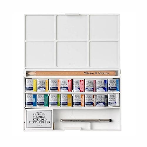 Winsor & Newton ウィンザー&ニュートン 水彩絵具 コットマン ウォーターカラー コンプリートポケットセット ハーフパン 16色セット 18909060