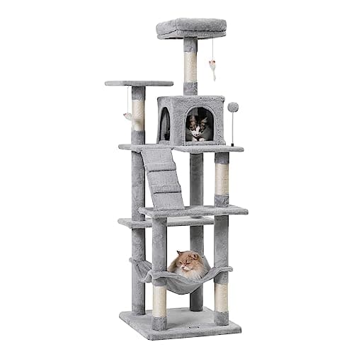 キャットタワー ハンモック 多頭飼い 人気 据え置き スリム設計 大きいハンモック ライトグレー ベッド 多頭飼い (高さ162cm) 130B