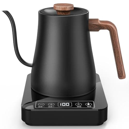 電気ケトル コーヒー 1℃単位温度調整 0.8L 小型 細口 ドリップポット 4時間保温機能 電気ポット コーヒー ケトル 1000W 空焚き防止機能 自動電源オフ カフェケトル 湯沸かし 一人暮らし 二人暮らし ステンレス クリスマス/新年/お祝い/贈り物 プレゼント ブラック 木目調 PSE認証済み