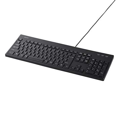 BUFFALO 有線フルキーボード 抗菌樹脂採用 防水・防塵対応 水で丸洗いできる リモート テレワーク 簡単接続 安心サポート BSKBU525BK
