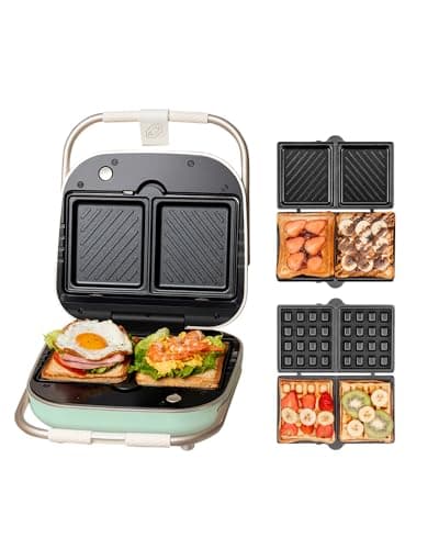 ダブルホットサンドメーカー ワーフルメーカー 焼き型2種 耳まで焼ける 電気 ワイド マルチサンドメーカー ダブル (グリーン-２種類プレート付き) 型番：6602