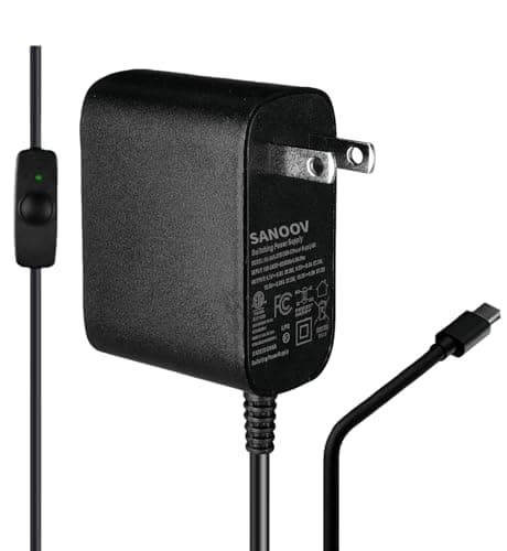Sanoov For Raspberry Pi 5/Pi 4 電源 スイッチ付き Pi5用 27W 5.1 V 5A ACアダプター GaN搭載 急速充電 1.2mType-Cケーブル pi5充電器 ラズパイ5/4 Pi 4B Pi 5 に対応でき PSE済
