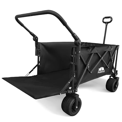 Pasinaz 2024年 最大211L 後ろ開け 4way アウトドアワゴン キャリーワゴン キャリーカート 片手ハンドル 両手ハンドル オシャレ 折りたたみ ワイドタイヤ 長物 大容量 タイヤ取り外し可能 PZ-ODW03-BK (2WAYハンドルモデル ブラック)