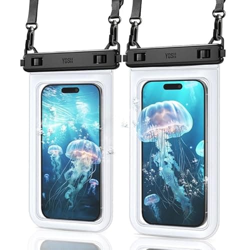 【ダブルフック・安定性UP】YOSH 2枚セット スマホ 防水ケース お風呂 海 プール 斜めかけ 防水スマホケース IPX8 防水性能強化 水中撮影 絡み防止 ネックストラップ調節可能 タッチ操作 7インチ対応 シュノーケリング スイミング 釣り 雨 潜水 水泳 雪 温泉適用 iPhone/AQUOS/ARROWS/Pixel/Xperia/Galaxyに対応 透明