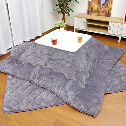 D・SERIES こたつ３点セット こたつ布団 正方形 こたつ台 ホワイト 70×70cm + 掛け布団 185×185cm ＋ 敷き布団 190×190cm Dフランネル ブルー DFKK-348188