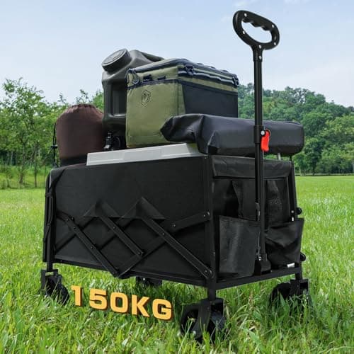 キャリーワゴン アウトドアワゴン 大容量135L 耐荷重150kg Tillmulya 折りたたみ 小型軽量 コンパクト 4輪 折りたたみカートショッピングカート 台車 アウトドア キャンプ 荷物 お買物 頑丈 簡単 便利 ブラック 収納バッグ付き JK-505K