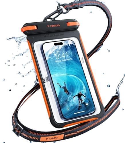 TORRAS スマホ 防水ケース 【2026新型！両面高機能】IPX8完全防水 水中タッチ対応 浮く設計 お風呂/海/プール/温泉対応 7インチiPhone用 高透過率画面 顔認証 両手解放 ストラップ付き 携帯ケース 雪遊び/スキー/登山/釣り用 ブラック