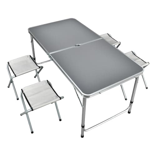 【アウトドアテーブルセット】チェア4脚一体収納&高さ3段階調節 天板120×60cm パラソルホール付き アルミ製 軽量 キャンプ BBQ 運動会 ピクニックに最適!持ち運び便利 コンパクト収納 レジャーテーブル チェアセット od656