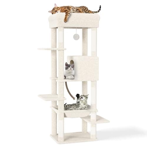キャットタワー スリム 据え置き ハンモック キャットハウス 大型猫用 つめとぎ 猫 キャットウォーク 爪とぎ 多頭飼い 人気 猫タワー キャットステップ おしゃれ かわいい ねこ キャット タワー 高い安定性 運動不足解消 高さ約150cm