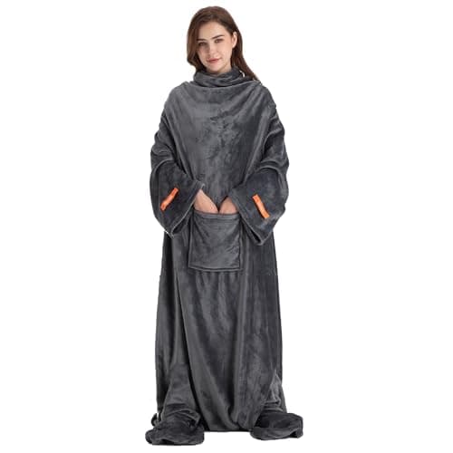 足ポケット・袖付き毛布 着るブランケット メンズ レディース 大きいサイズ ソファー毛布 暖かい 長着 全身カバー かい巻き お昼寝 防寒対策 背中ボタン止め