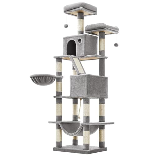 キャットタワー 多頭飼い 大型猫用 スリム 安定感 据え置き 人気 ハンモック 転倒防止 高さ206cm PCT190W01