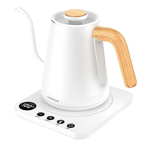 電気ケトル コーヒー ケトル 1.0L 1200W 温度調節(1℃単位)/保温機能/空焚き防止 細口 ドリップ ポット (ホワイト) GEK-1805