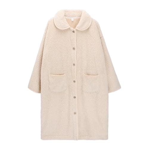 着る毛布 レディース もこもこ 前開き - フランネル ルームウェアワンピース 秋冬 裏起毛 厚手 ロング ボタン付き 保温