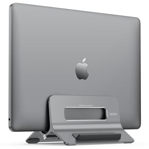 SODI ノートパソコンスタンド 縦置き MacBook対応スタンド 幅調節不要 PCスタンド 重力ロック ラップトップスタンド 安定性向上 冷却効果 省スペース 自動的に 意匠特許権 Vertical Laptop Stand アルミ合金素材 日本語取扱説明書 自宅 オフィス スペースグレイ SM3-300