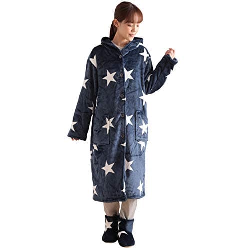 mofua (モフア) 着る毛布 プレミアムマイクロファイバー (あったか 発熱タイプ +2℃) フードタイプ M 星柄ネイビー 601566Q6