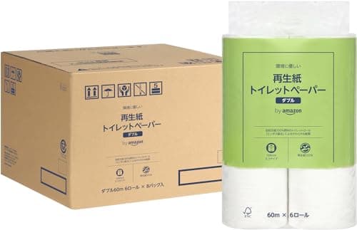 再生紙トイレットペーパー 長さ2倍巻 FSC認証紙 60m x 48ロール