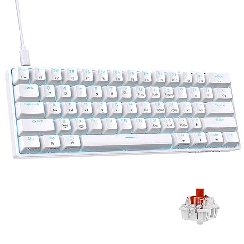 DIERYA ゲーミングキーボード 赤軸 Mini 小型 メカニカルキーボード 60%レイアウト 61キー 英語配列 有線 キーボード 着脱式 USB C 電源ケープル WindowsノートパソコンおよびPCゲーマー向け (ホワイト)