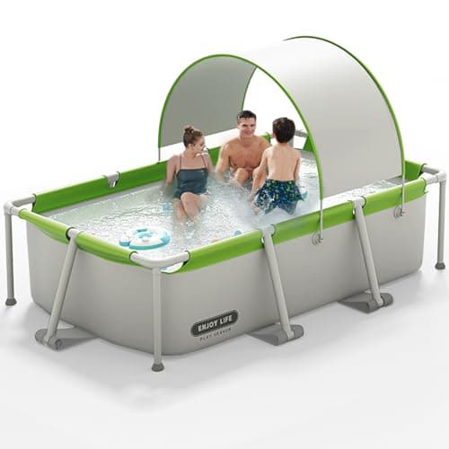 【2025新登場 フレームプール】 屋根付き 大型プール 空気入れ不要 子供用 家庭用 耐高温 耐摩擦 紫外線遮蔽 猛暑対策 水遊び 簡易露天風呂 日本語説明書付き (外径490*242*84CM、内径436*208*84CM)