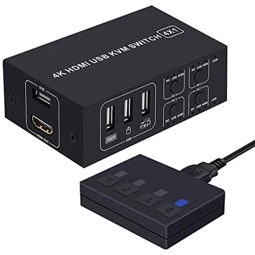 kvmスイッチ hdmi 4K HDMI切替器 4ポート(PC4台用)Ultra HD 4K 60Hz HDMI2.0 HDCP2.2 3D/HDRスプリンター USB2.0 USBキーボード/マウス共有 USBメモリ/プリンター/外付けハードディスク対応