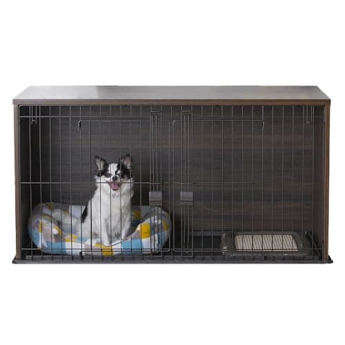 アイリスオーヤマ 犬ケージ ナチュラルファニチャー ダークブラウン 小型犬用 幅122.5×奥行61×高さ62.5cm