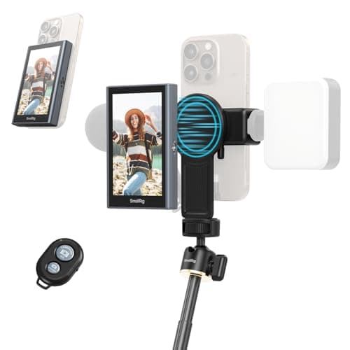 スマホ Vlog 自撮りモニター iPhone & Android 対応 マグネット式スマホホルダー クリップマウント & ワイヤレスリモコン付き リアカメラ同期 自撮り Vlog ライブストリーム スマホ 映画制作 - 4851B