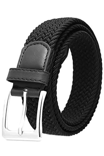 【穴なし無段階フィット】 ベルト メンズ メッシュベルト 編み込み 伸縮ベルト ゴム 伸びる カジュアル ビジネス 紳士 レザー (黒)