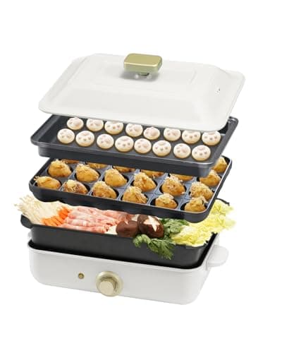 ホットプレート 焼肉 たこ焼き 3枚のプレート付き 多用途 しゃぶしゃぶ グリル鍋 深鍋 焼肉プレート A4サイズ 1200W 三枚セット-ホワイト g107