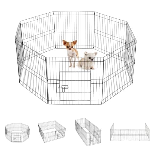 ペットサークル ペットフェンス 中小型犬用 犬用ゲージ ドッグラン 犬サークル パネル8枚 メタル製 折り畳み式 ペット用柵 折り畳み式 形変更可 自由組み立て ジョイント式 安全ロック付き 掃除しやすい 小動物栅 フェンス 屋内/屋外サークル 中小型犬 うさぎ 猫(高さ61cm)