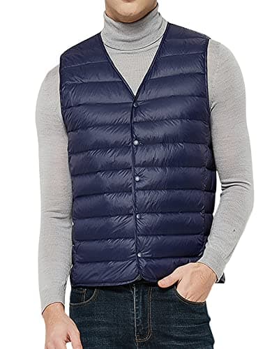 ノーカラー ダウンベスト メンズ ウルトラライト インナーベスト 軽量 防寒 コンパクト収納 MD108