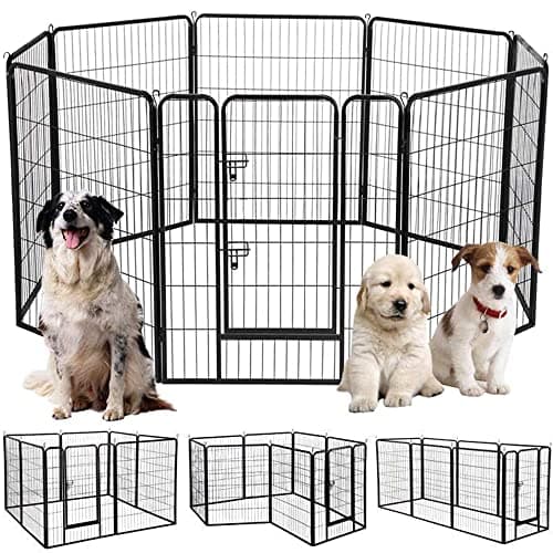 犬 サークル ペットフェンス 犬ゲージ 大型犬用 中型犬用 ペットサークル 屋内外兼用 バリアフリー 組立簡単 パネル8枚 複数連結可能 スチール製 高さ60cm 高さ80cm 高さ100cm 全成長期使用可 ダブルロック ペットケージ 犬用 ゲージ