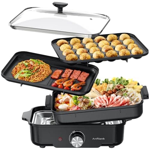 ホットプレート KY-508J たこ焼き器付き 焼肉プレート 3枚のプレート付き 蓋付き 多機能 温度調節機能 1~3人用 急速沸騰 1200W お手入れ簡単 メーカー保証 PSE認証済み 一人用 二人用 家族用 ブラック