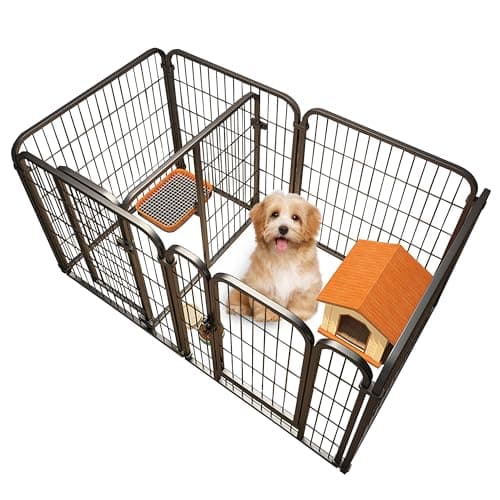 ペットサークル 犬 ケージ ペットフェンス ペットゲート 犬用ゲージ ドッグラン 室内 小型犬 仕切り板付き 簡単組み立て 軽量 (高さ60cm-7枚-ブラック)