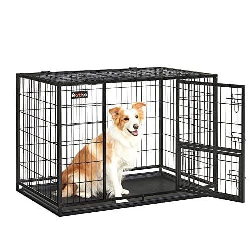 FEANDREA ペットケージ 犬ケージ 中型犬 大型犬 ダブルドア付き トレー付き ペットサークル 大型 組立簡単 室内外兼用 幅107x奥行70 x高さ74.9cm ペットハウス PPD001B01