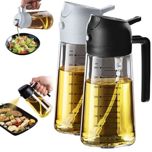 16オンス/470ml オイルスプレー 料理用 - 2イン1 オイルスプレーボトル&ディスペンサー 油 スプレー キッチンガジェット エアフライヤー サラダ バーベキュー用