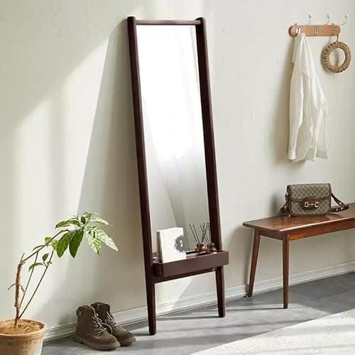 全身鏡 姿見鏡 スタンドミラー 強化ガラス 大型 壁掛け鏡 長方形 全身ミラー 木製フレーム 小物収納付き おしゃれ スタイリッシ 飛散防止 163×50cm