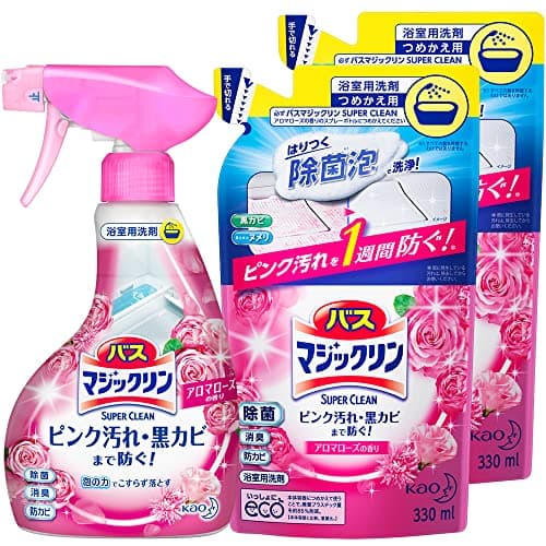バスマジックリン 泡立ちスプレー SUPERCLEAN アロマローズの香り 本体×1個+替×2個