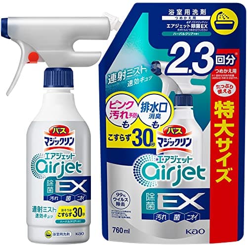 バス エアジェット 除菌EX ピンク汚れ予防も排水口消臭もこすらず30秒 ハーバルクリアの香り 本体400ml+つめかえ用760ml