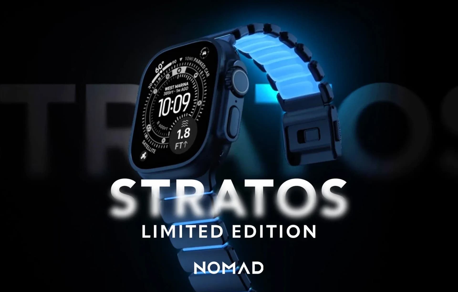 Apple Watch Ultraを、暗闇で輝く特別なバンドで彩る!NOMAD「STRATOS BAND」限定カラー「ICY BLUE GLOW」登場